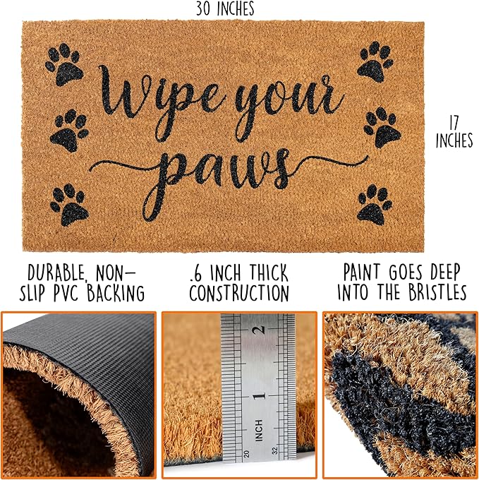 MAINEVENT Wipe Your Paws Doormat Outdoor 30x17 Inch, Door Mat Wipe Your Paws, Welcome Mat Coir Door Mat, Outdoor Mat, Cat Gift, Dog Gift, Cat Lover, Dog Lover