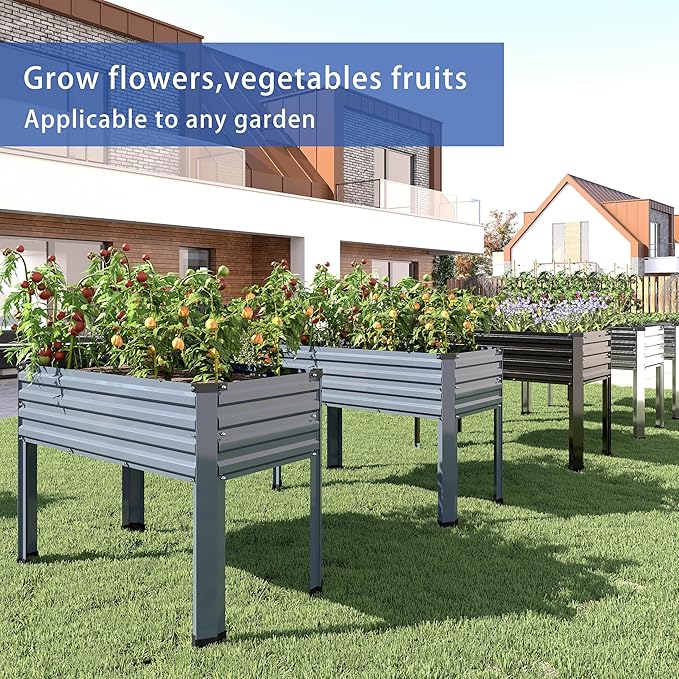 2PCS Galvanized Raised Garden Bed with Legs,2PCS 48×18×30in Elevated Planter Box for Backyard,Outdoor Garden, Patio, Balcony, 300lb Capacity,Grey