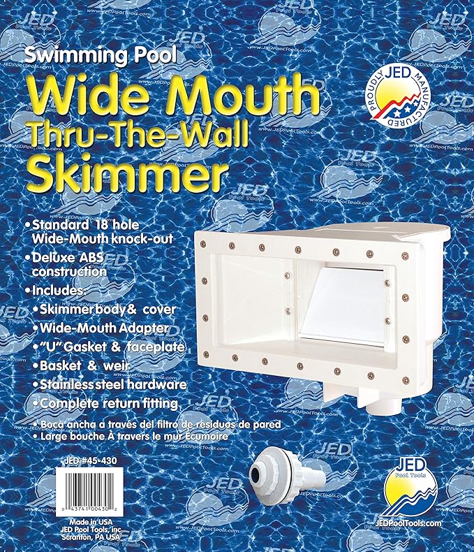 JED Pool Tools 45-405 Wide Mouth Thru-The-Wall Skimmer & Accessory Kit for Above Ground Pool and Pool Cleaning Supplies, Made in USA