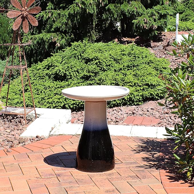 Sunnydaze 21" H Ceramic Bird Bath for Outside - Hand-Painted Outdoor Bird Bath Bowl, UV/Frost-Resistant Finish - Twilight