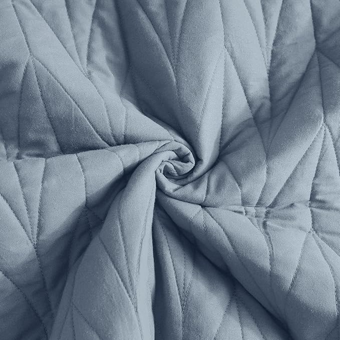Wonderful 100% Cotton Blue Quilt Set King Size,200 GSM Cotton Fill Comforter,Pre-Washed 3 Piece Ultra Soft Lightweight Bedspread with Pillow Shams,Stitching Geometric Pattern Modern Style