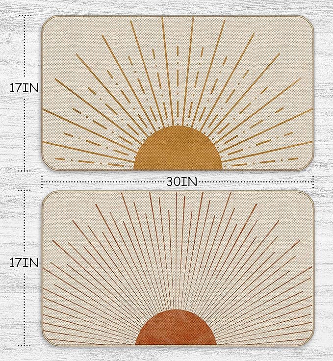 Nogrit Boho Welcome Door Mat Outdoor 17x30 Set of 2 Abstract Boho Sun Sunrise Sunset Sunshine Mid Century Modern Decor Doormat Indoor Entrance, Non Slip Kitchen Doormat
