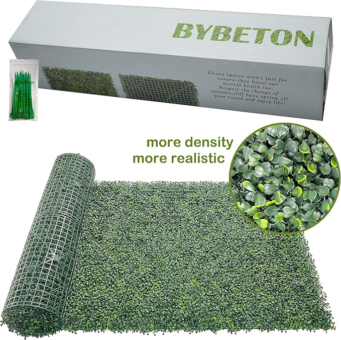 Bybeton Artificial Ivy Privacy Fence Screen,40"x120" (33.33 Sqft) UV-Anti Faux Boxwood Leaves Grass Wall Roll for Patio Balcony Privacy, Garden, Backyard Greenery Backdrop and Fence Decor