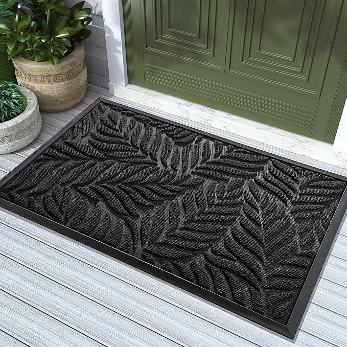 Yimobra 36x24 Large Door Mat Outdoor Indoor, All-Season Waterproof Door Mat Outside Entrance, All-Weather Non-Slip Outside Doormat for Garage Patio Entryway, Black