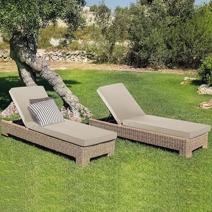 Outdoor Chaise Lounge Cushion Set of 2, Fadesafe Water-Repellent Lounge Deck Reclining Chair Cushions for Patio Furniture Lawn Pool Resort Hotel, 80x26x3 Inch, Cream