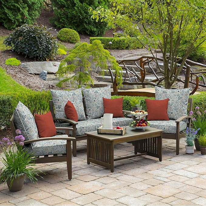 Arden Outdoor Foam Deep Seat Cushion Set, 24 in x 24 in, Weather-Proof, Rain-Proof, Fade Resistant Patio Cushion, Bottom and Back Cushion for Chair, Sofa, and Couch Pistachio Botanical