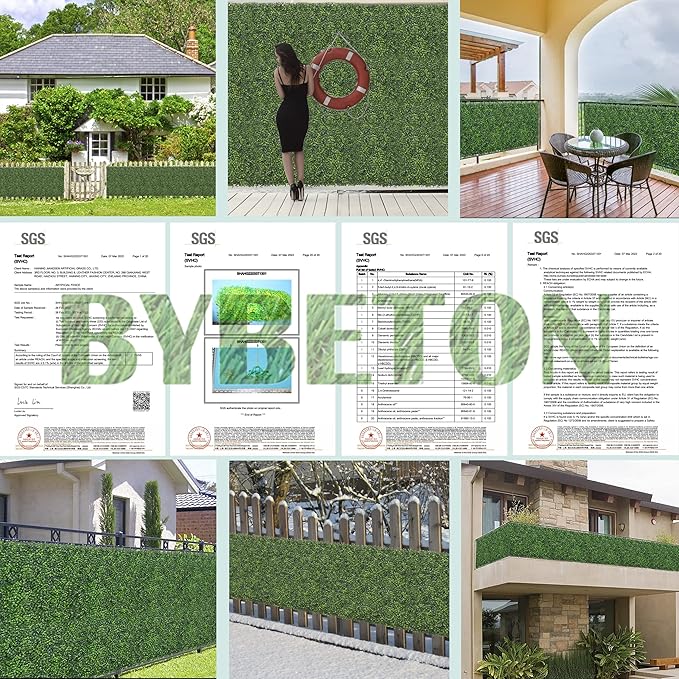 Bybeton Artificial Boxwood Grass Wall Panels,24 Pack 20"x 20" UV-Anti Grass Backdrop& Greenery Wall Panels for Indoor Outdoor Privacy Protected and Garden, Balcony,Privacy Fence Screen Décor