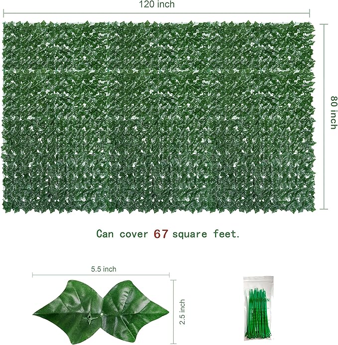 Artificial Ivy Privacy Fence Screen - 80" X 120" UV-Anti Fake Leaves Vines - Patio Balcony Privacy, Garden, Backyard Greenery Wall Decor