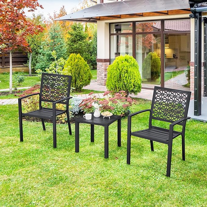 Yaheetech Outdoor Patio Dining Chairs Set of 2 with Armrests and Metal Frame, Heavy-Duty Metal Black Outdoor Chairs Stackable for Garden, Lawn and Yard