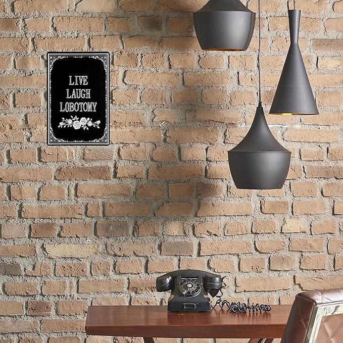 LIVE LAUGH LOBOTOMY Sign Decorative Signs Chic Gothic Metal Signs for Outdoor Yard Signs or Indoor Home Room Wall Decor (Color02)