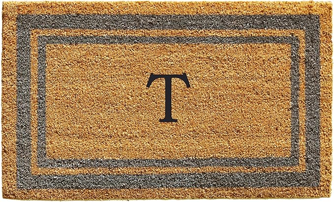 Calloway Mills 153022436T Periwinkle Border 24" x 36" Monogram Doormat, (Letter T)