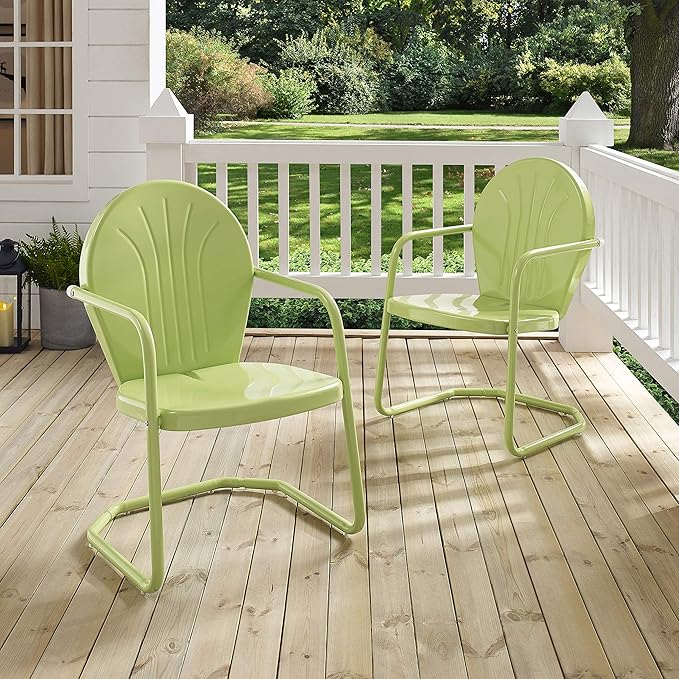 Crosley Furniture Griffith Outdoor Chair, Retro Metal Patio Chairs for Dining, Porch, Deck, Balcony, Key Lime