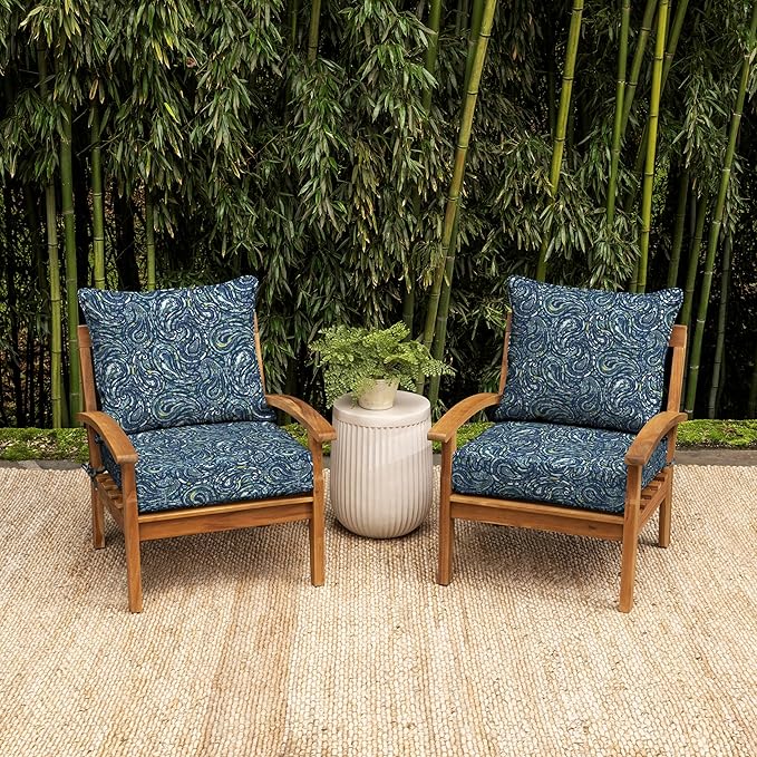 Arden earthFIBER Outdoor Foam Deep Seat Cushion Set, 24 in x 24 in, Weather-Proof, Rain-Proof, Fade Resistant Patio Cushion, Bottom and Back Cushion for Chair, Sofa, and Couch Sapphire Blue Ridge