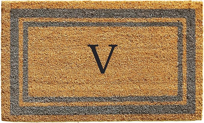 Calloway Mills 153022436V Periwinkle Border 24" x 36" Monogram Doormat, (Letter V)