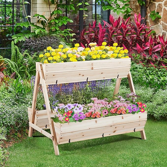 Yaheetech 44 x 36.5 x 35.5 Wooden Raised Garden Bed with Legs 3 Tiers Raised Garden Beds Outdoor Elevated Planter Boxs Outdoor for Flowers, Vegetables, Herbs, 1pc