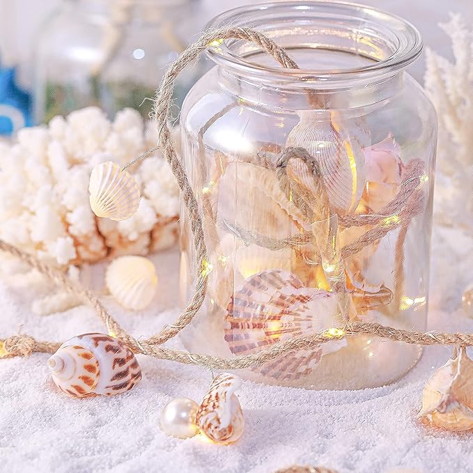 Seashell Garland Ocean Light for Beach Decor 7.2FT 39LED Battery Operated Coastal Garland Magic Conch Shell Beach Decorations for Home Coconut Girl Room Decor