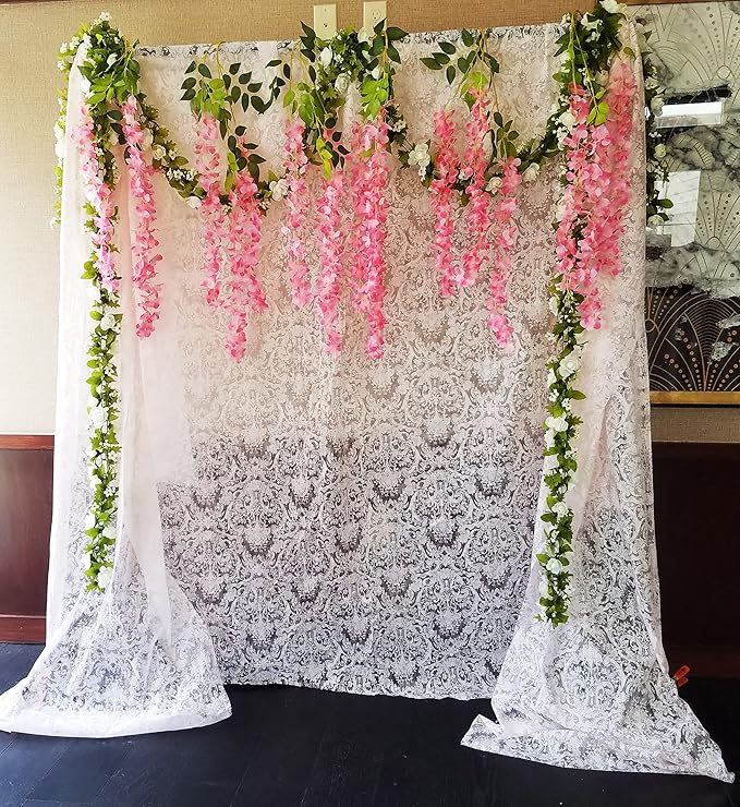 Artificial Wisteria Hanging Flowers Fake Wisteria Flower Garland Silk Vines Rattan Decor for Home Wedding Arch Wall Garden Greenery Bedroom Outdoor Office Party Decoration(24, Dark Pink)