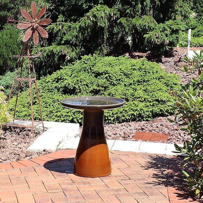Sunnydaze 21" H Ceramic Bird Bath for Outside - Hand-Painted Outdoor Bird Bath Bowl, UV/Frost-Resistant Finish - Dusty Rose