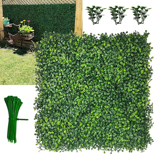 Artificial Boxwood Panels,20"x 20"(24P) 4-Layer Leaf UV-Protected Grass Wall Backdrop Panels for Outdoor, Indoor, Garden&Fence Covering Privacy, Backyard and Decor