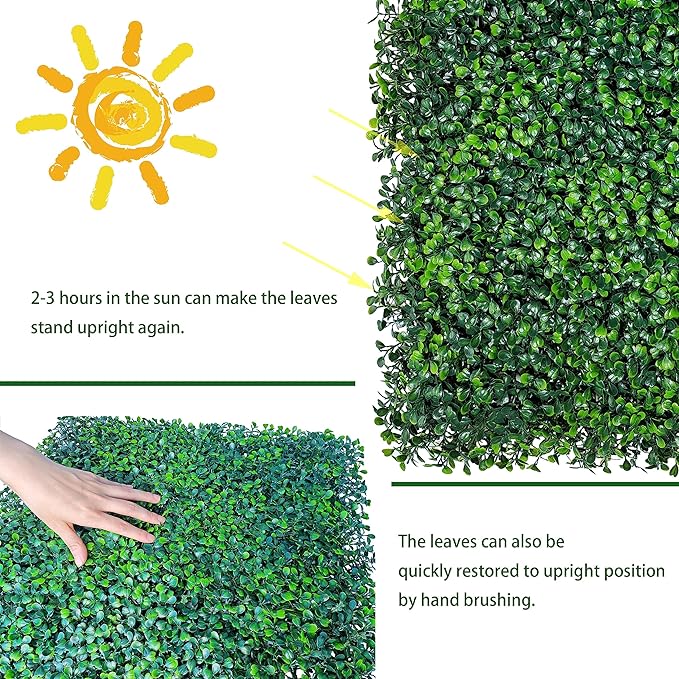 Artificial Boxwood Roll: 60 X 120 in (50 sqft) UV-Anti Faux Ivy Boxwood Hedge Leaf Grass Wall for Patio Balcony Privacy, Garden, Backyard Greenery Wall Backdrop and Fence Decor