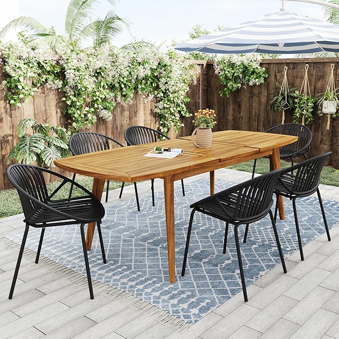 Christopher Knight Home Set of 2 Tita Modern Patio Outdoor Dining Chairs, Stacking Chair, Outside Dinner, Garden/Balcony/Poolside Stackable Accent Chairs, Metal Legs, Plastic Cutout Backrest, Black