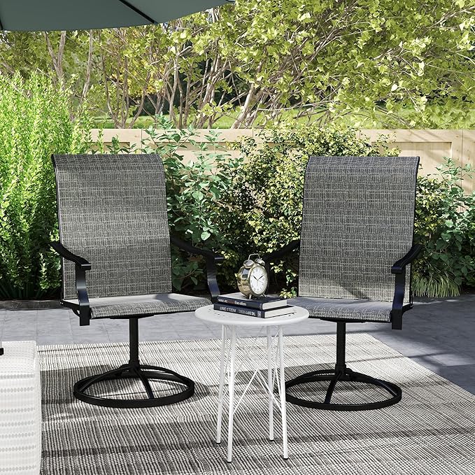 Outsunny Outdoor Patio Swivel Chairs Set of 2, High Back Patio Dining Chairs with All-Weather Mesh Fabric and Metal Frame for Backyard, Lawn, Porch or Garden, Gray