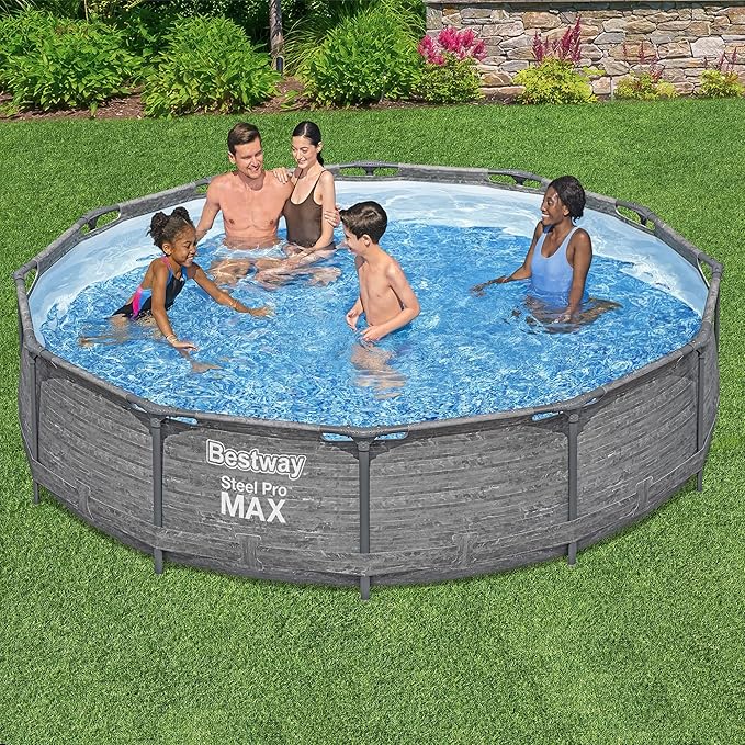 Bestway Steel Pro MAX 12' x 30" Above Ground Pool, Round Metal Frame Outdoor Swimming Pool Set with Filter Pump, Stacked Stone Print