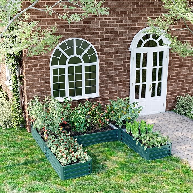 Outsunny 8 x 8' Raised Garden Bed Set, Large Steel Flower Planters for Outdoor Plants, Easy Assembly for Vegetables, Herbs, Green
