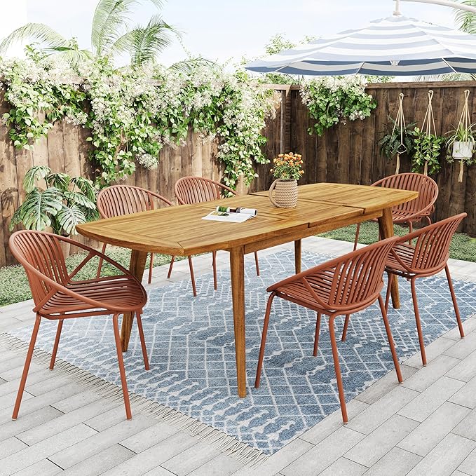 Christopher Knight Home Set of 2 Tita Modern Patio Outdoor Dining Chairs, Stacking Chair, Outside Dinner,Garden/Balcony/Poolside Stackable Accent Chairs,Metal Legs,Plastic Cutout Backrest,Burnt Orange