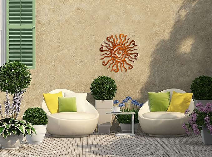 Riverside Designs Wacky Sun Metal Wall Art Indoor/Outdoor Decor - 18" Copper Rust Proof Wall Sculpture - Made in USA - Ideal for Bedroom, Garden, Home, Patio and Farmhouse