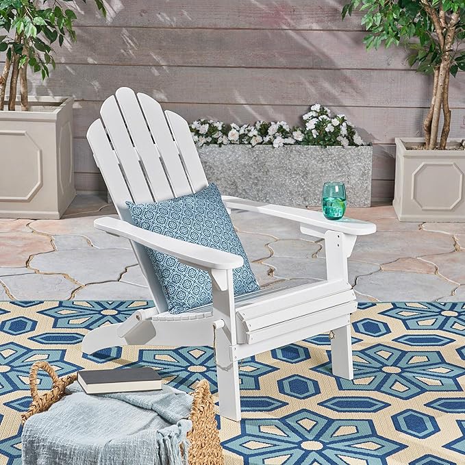 Christopher Knight Home Cara Outdoor Foldable Acacia Wood Adirondack Chair, White Finish