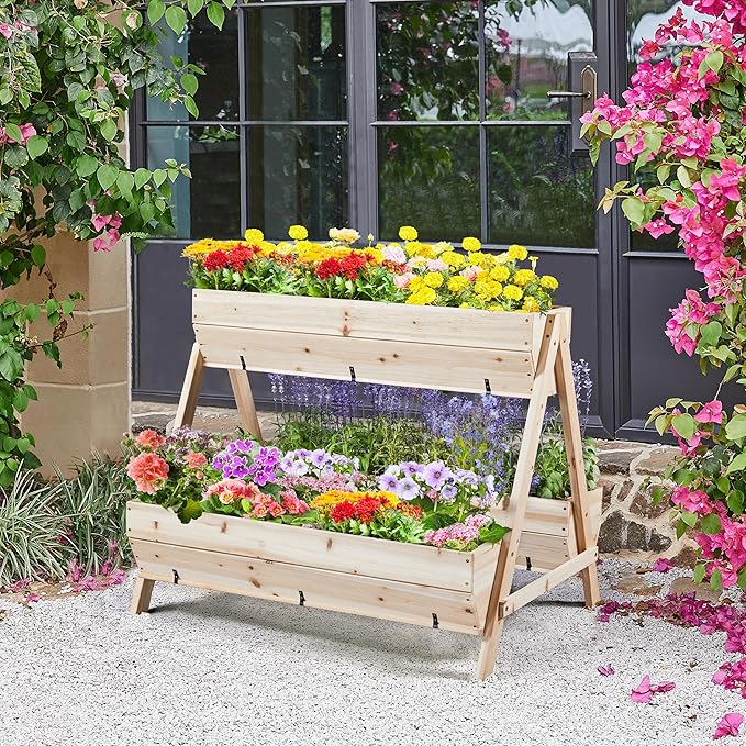 Yaheetech 44 x 36.5 x 35.5 Wooden Raised Garden Bed with Legs 3 Tiers Raised Garden Beds Outdoor Elevated Planter Boxs Outdoor for Flowers, Vegetables, Herbs, 1pc