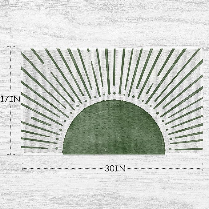Nogrit Boho Green Sun Welcome Matt Doormat for Outdoor Entrance Front Door Mats Outdoor,Boho Door Mat Indoor Dusting Door Mats for Entryway, 17x30 inch
