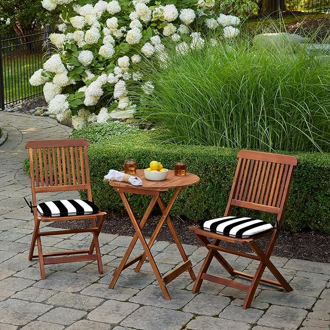 Arden Indoor/Outdoor Foam Seat Pad, 2 Pack, 17 x 16, Patio Cushion, Water Repellent, Fade Resistant, Foam Cushion Black Cabana Stripe