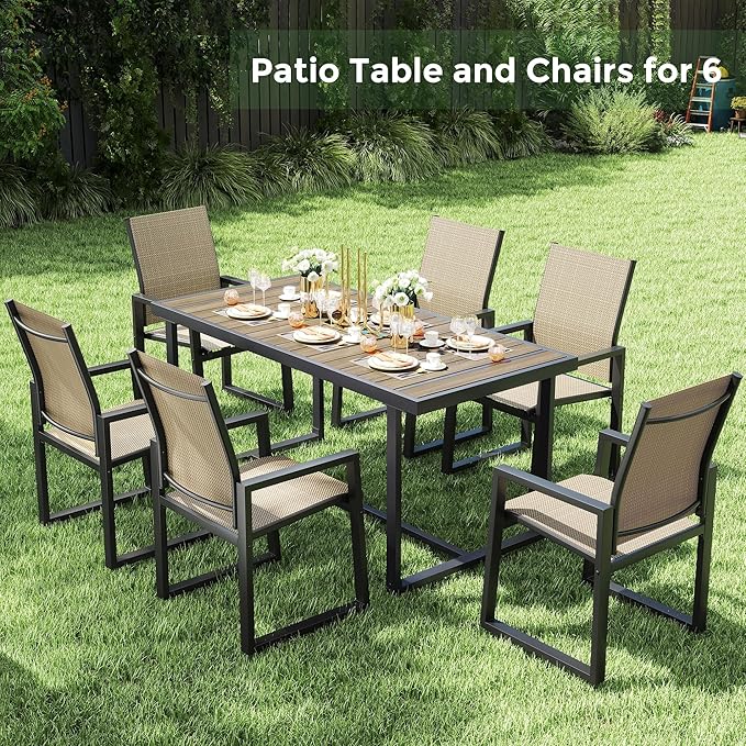 7 Piece Patio Dining Set for 6, Outdoor Furniture Set Includes 67" Rectangle Patio Table and 6 Textilene Dining Chairs, Outdoor Table and Chairs for Outsides, Backyard, Garden and Poolside
