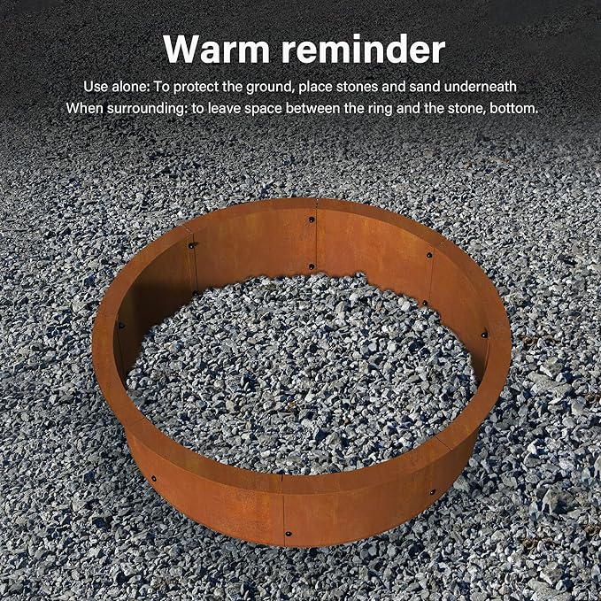 39” Extra Thickened Corten Steel Fire Pit Ring for Outdoor Wood Burning, Heavy-Duty Above & In-Ground Fire Ring, Round Backyard Patio Campfire Accessory for Family Gathering