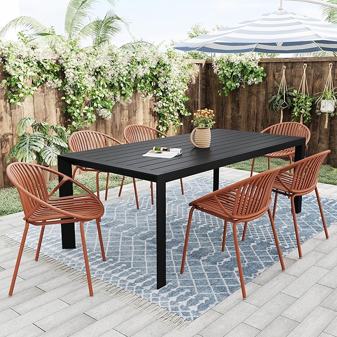 Christopher Knight Home Set of 2 Tita Modern Patio Outdoor Dining Chairs, Stacking Chair, Outside Dinner,Garden/Balcony/Poolside Stackable Accent Chairs,Metal Legs,Plastic Cutout Backrest,Burnt Orange