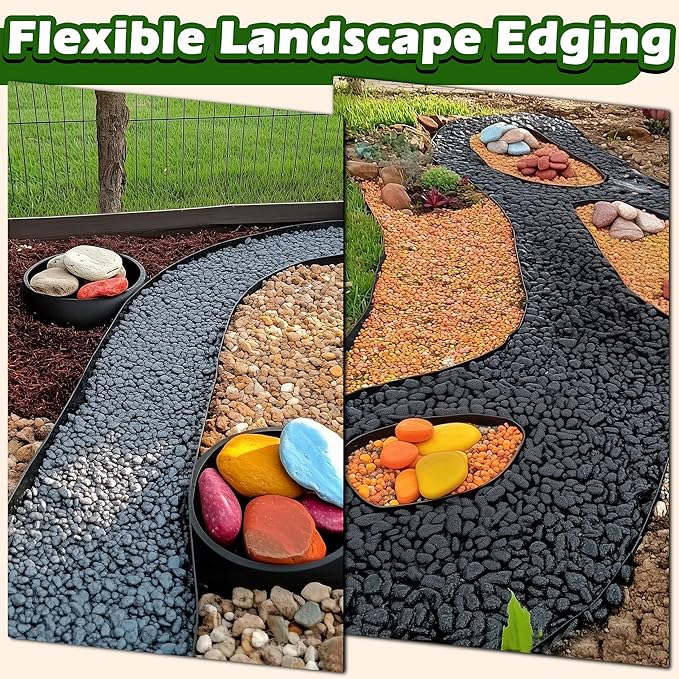 Gardzen Landscape Edging Kit, 20-Foot Long, 3-Inch Tall, No Dig Garden Edging Border for Flower Beds, Tree Rings, Pathways, Includes 24 Spikes