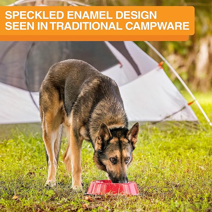 Neater Pet Brands - Outdoor Camping Style Pet Bowl - Enamel Ware Blue Black Granite Colors - Dog Cat No Tip Skid Bowls (16 oz, Red)