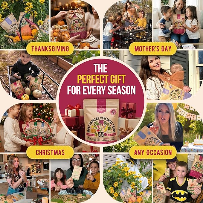 55 Vegetable Seeds Variety Pack - 35,600+ Non-GMO Heirloom Seeds for Planting Vegetables and Fruits in Individual Seed Packets, Home Garden Seeds for Hydroponic, Indoor and Outdoors Gardening