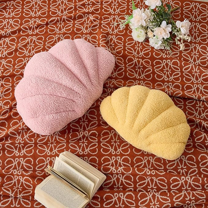 Seashell Throw Pillows Shell Shaped Pillow Lavender Sea Shell Pillows for Bed Seashell Decorative Pillow Soft Plush Pillow Sea Couch Decoration(18 X 13 inch)