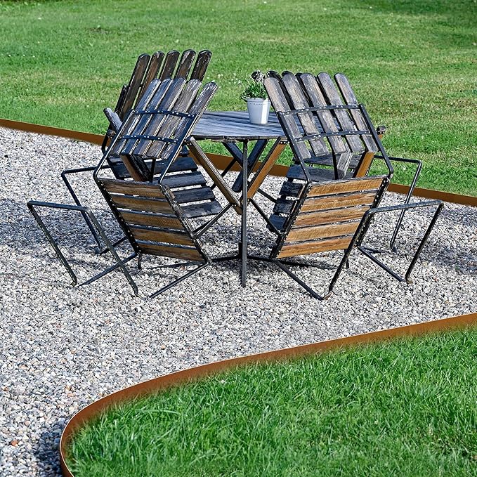 Worth Garden 10-Pack Corten Steel Landscape Lawn Edging - 5in H. (2.5" Above Ground + 2.5" Spikes) Rust Patina Bendable Metal Strips - Hammer-in Border w/ 11 Clips - Yard Pathway Divider (33Ft Total)