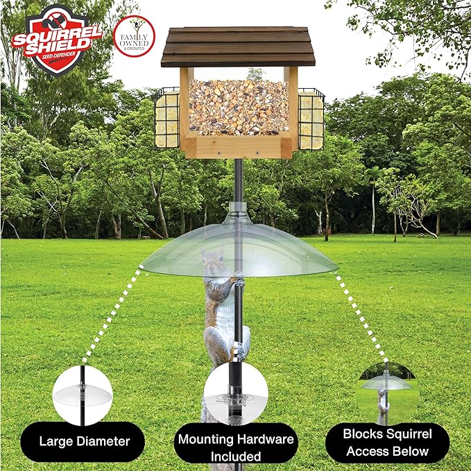 Squirrel Shield 16 inch Plastic Squirrel Baffle - Protects Hanging and Pole Mounted Feeders, Clear