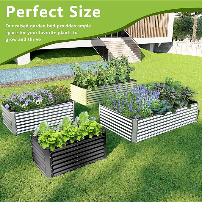 8x2x2FT Galvanized Raised Garden Bed Kit, Galvanized Planter Raised Garden Boxes Outdoor, Large Metal Raised Garden Beds for Vegetables-Green