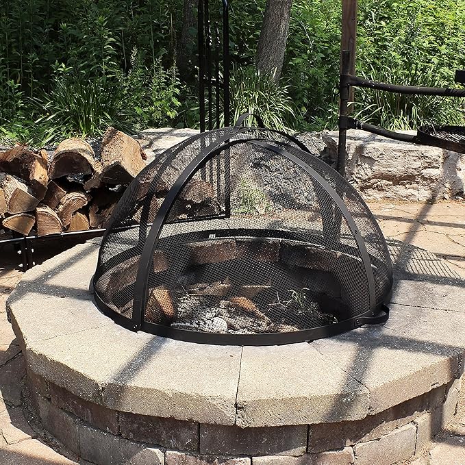 Sunnydaze Round Fire Pit Spark Screen Cover - Easy-Opening Outdoor Fire Pit Screen - Heavy‑Duty Steel Metal Mesh - 40" Diameter