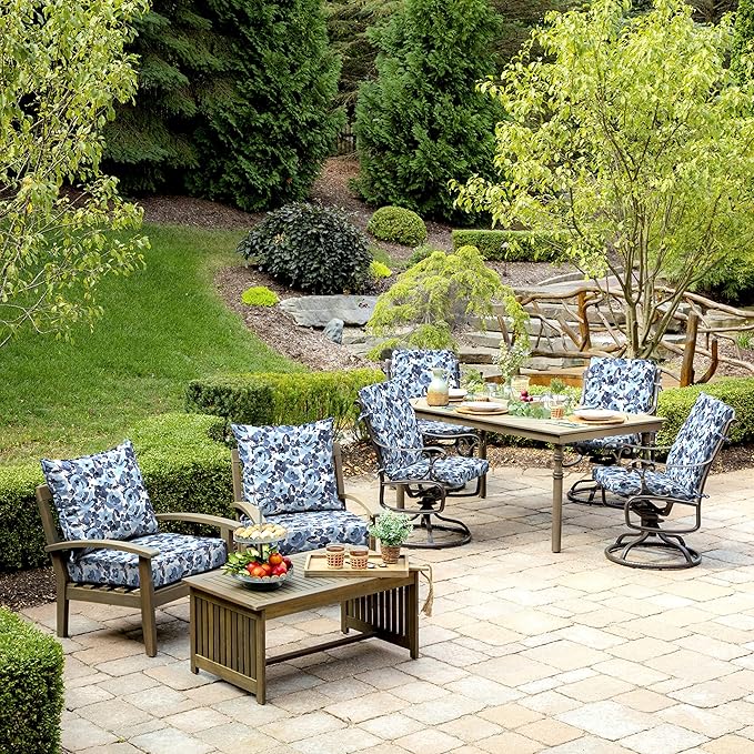 Arden Outdoor Deep Seat Cushion Set, 24 in x 24 in, Weather-Proof, Rain-Proof, Fade Resistant Patio Cushion for Chair, Sofa, and Couch Blue Garden Floral