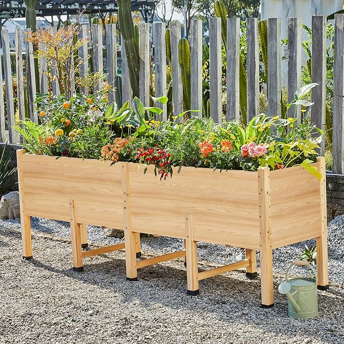 AMERLIFE 8x2 Ft Raised Garden Bed, 16 Inch Depth Featuring Legs, Drainage Holes, Ideal for Deep Rooted Vegetables, Flowers, Herbs, Elevated Wood Planter Box for Balcony, Patio, Backyard, Easy Assembly
