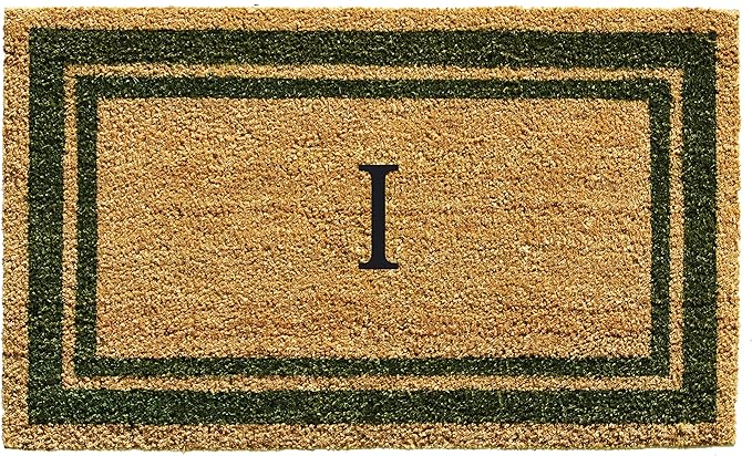 Calloway Mills 153041830I Sage Green Border 18" x 30" Monogram Doormat, (Letter I)