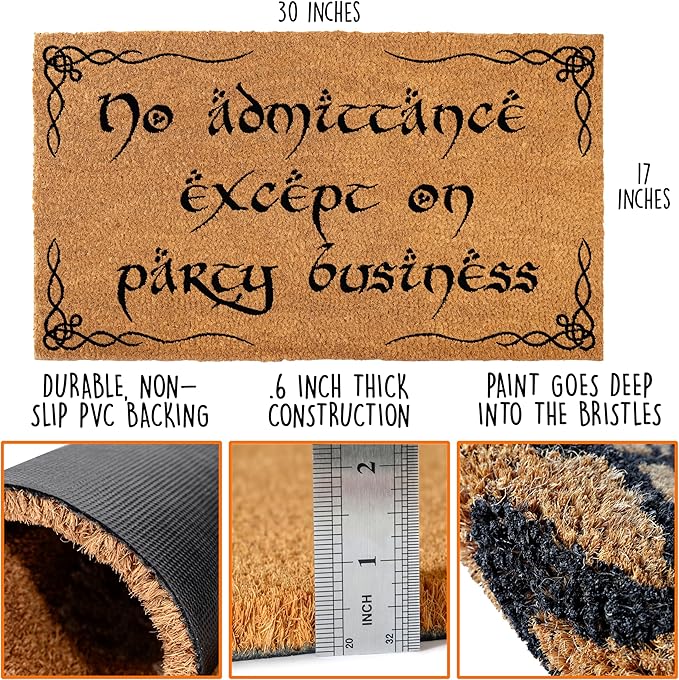 MAINEVENT No Admittance Except On Party Business Door Mat Outdoor 30x17 Inch, Nerd Welcome Mat Outside Entrance for Covered Porch or Patio, LOTR Gift
