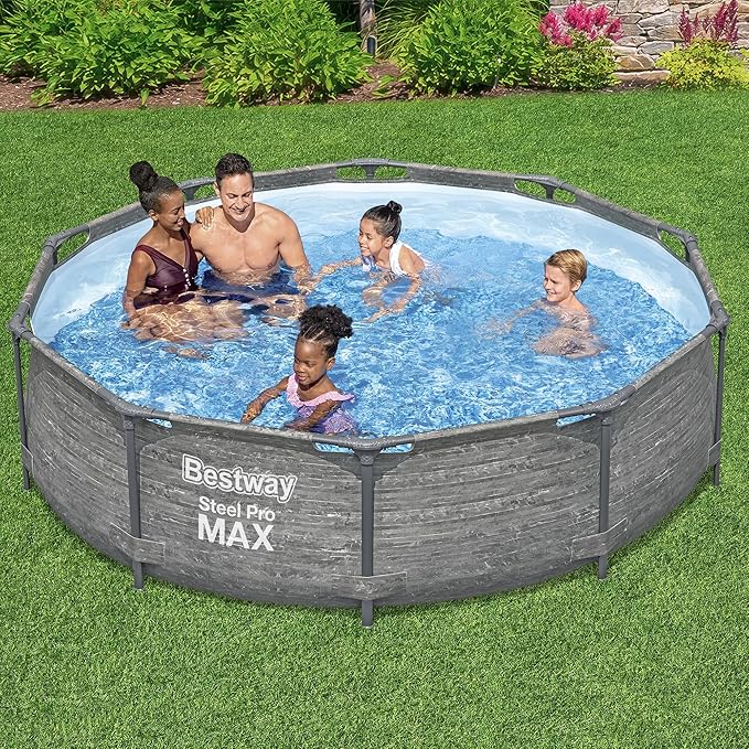 Bestway Steel Pro MAX 10' x 30" Above Ground Pool, Round Metal Frame Outdoor Swimming Pool Set with Filter Pump, Stacked Stone Print